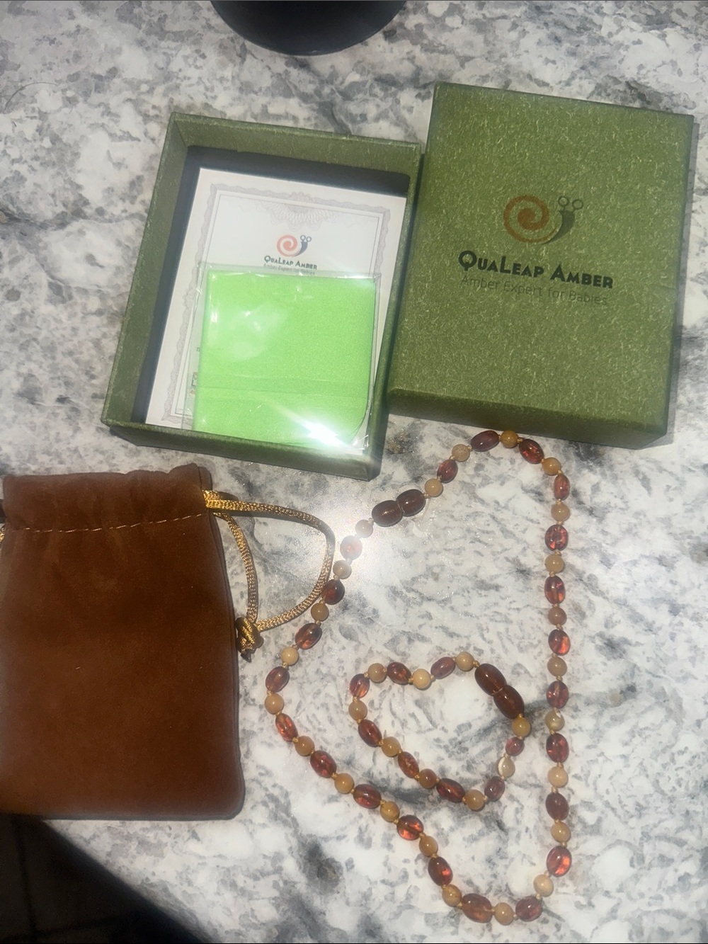 Kids Amber Necklace and Bracelet Set - Brown